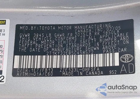 2005 Toyota Matrix Xrs z USA, uszkodzony, nr VIN 2T1KY32E85C458572